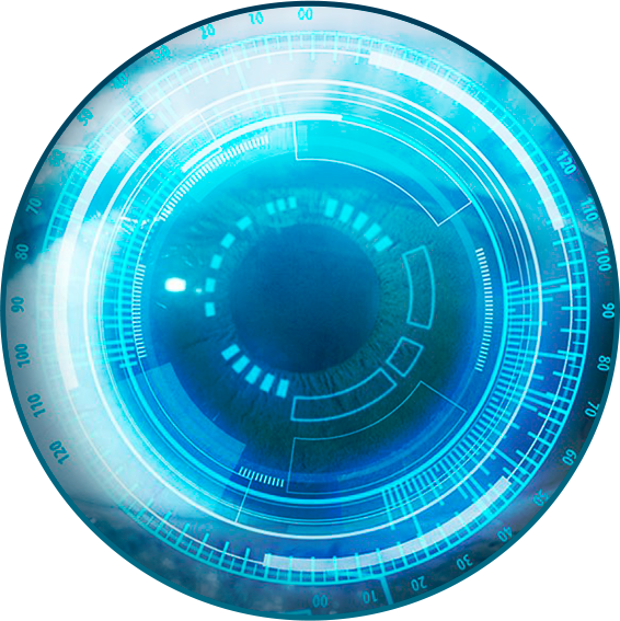 Icon of an eye with lines evoking infrared and extended machine vision