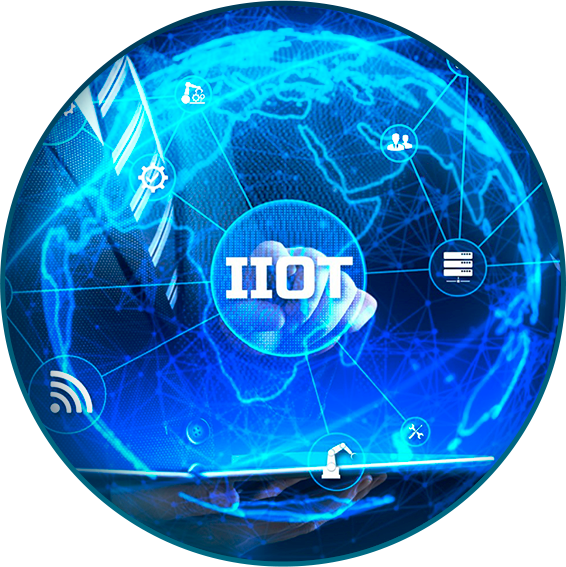 Icon representing the worldwide interaction between agents in an industrial infrastruture network