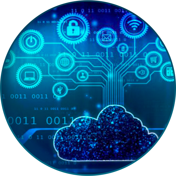 Icon of cloud systems linking applications and services online.