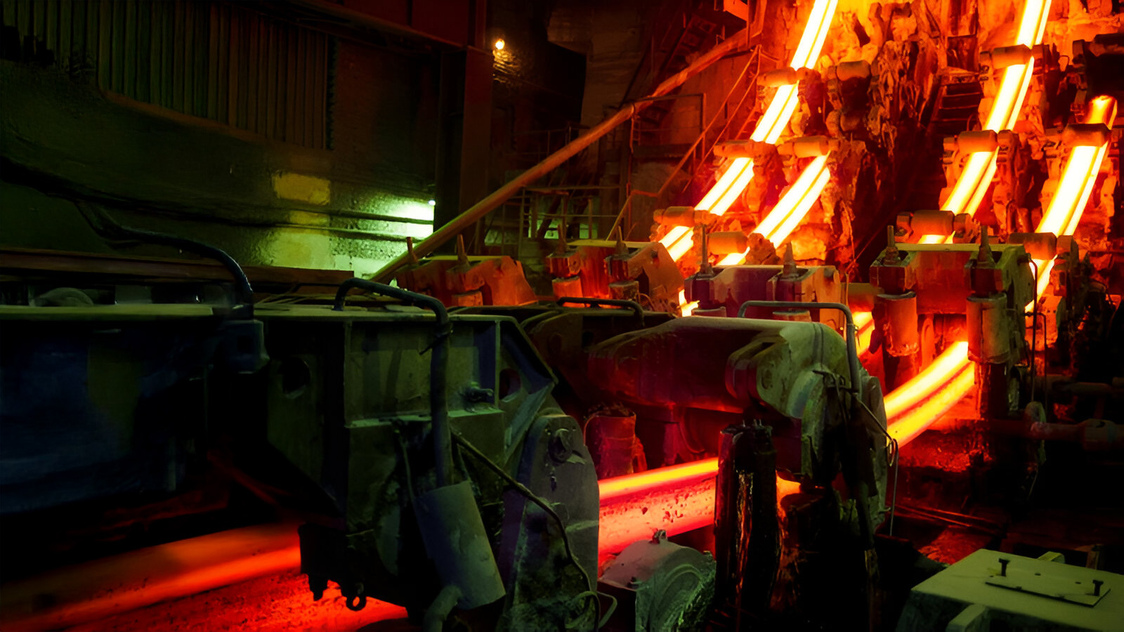 Linha automatizada de produção de aço recém fundido.