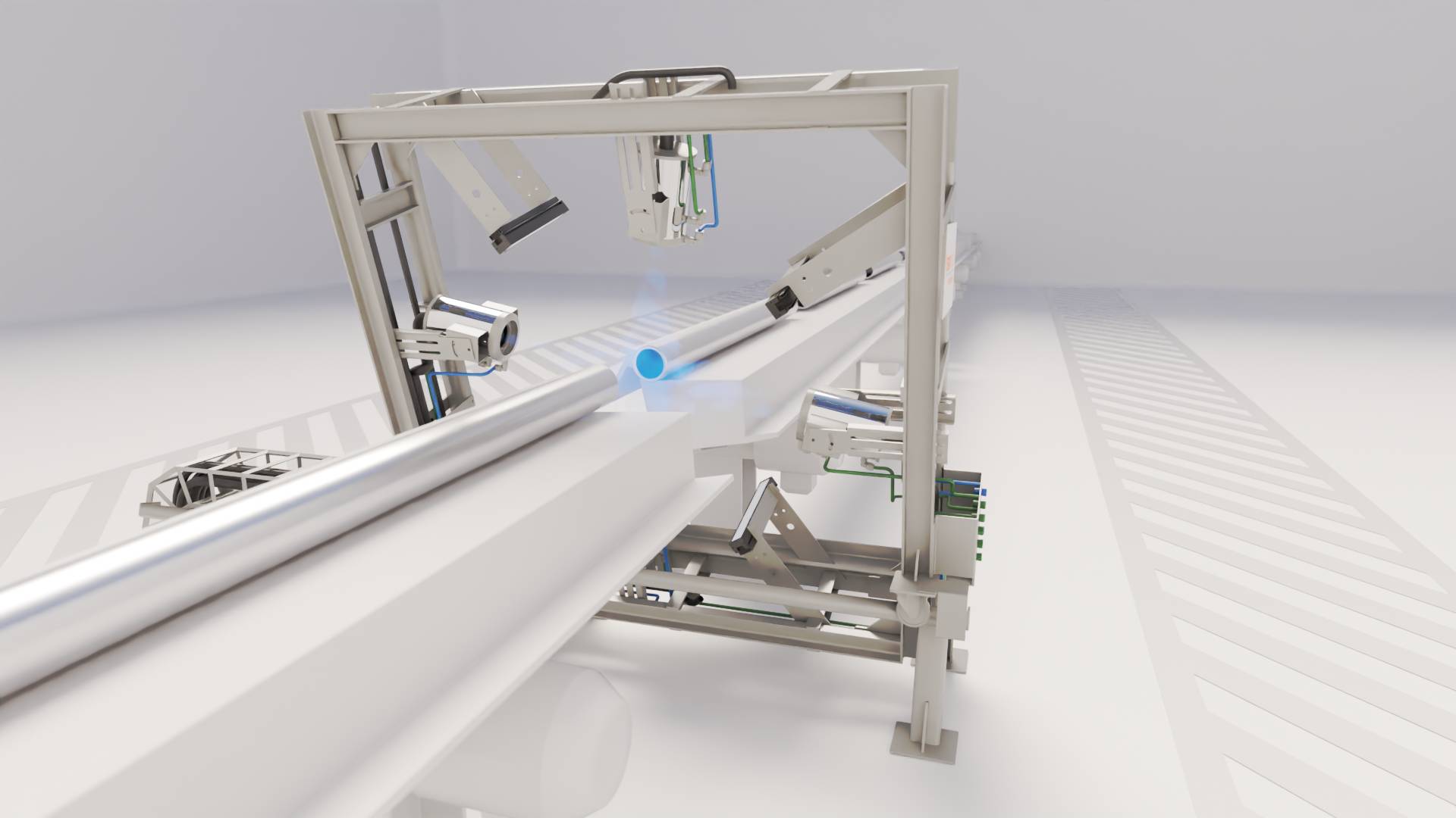 Tubos de aço sendo inspecionados pelo Vision King