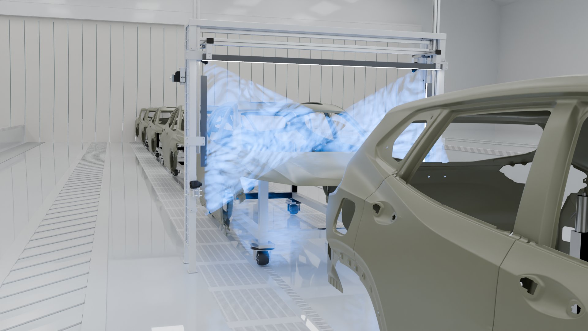 Vision King inspecionando carroceria Vision King inspecionando carroceria com primer na linha de montagem