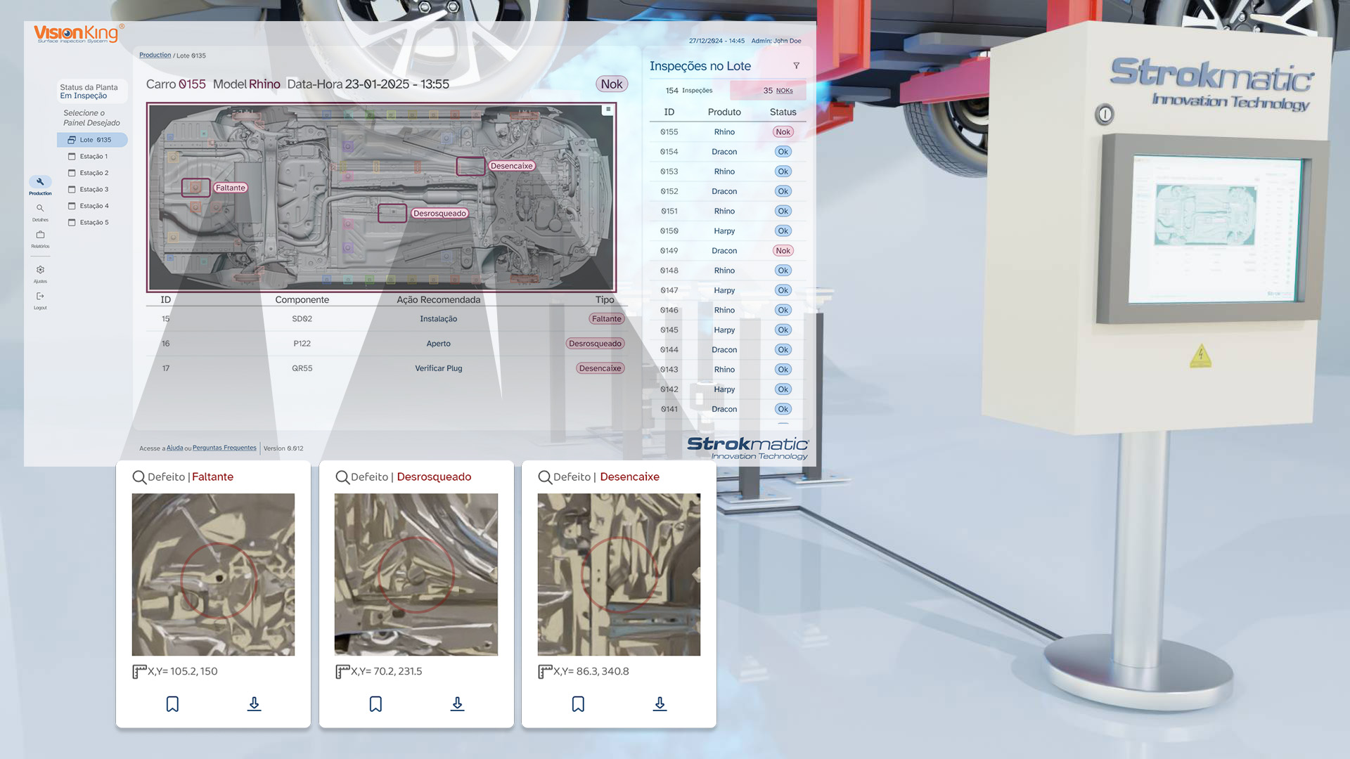 Tela do Vision King apontando erros na montagem